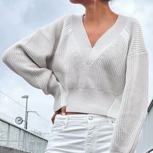 IRO Kaylia White And Beige V-Neck Sweater size S